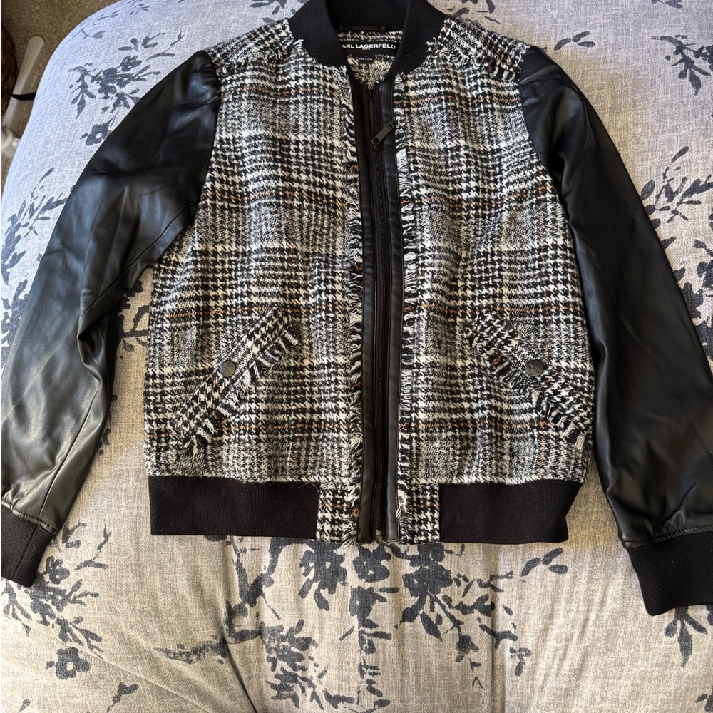 Karl Lagerfeld Black and Gray Bomber Jacket
